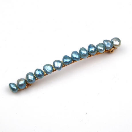 Barrette cheveux perles eau douce 8cm - bleu