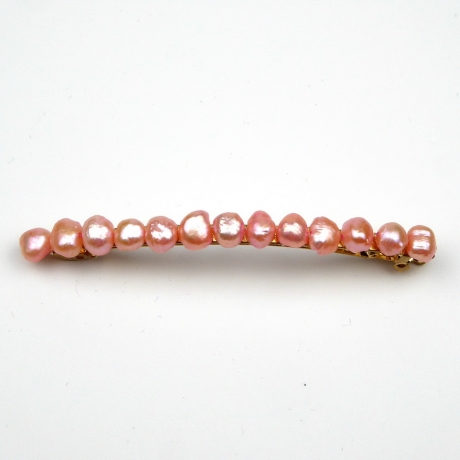 Barrette cheveux perles eau douce 8cm - rose