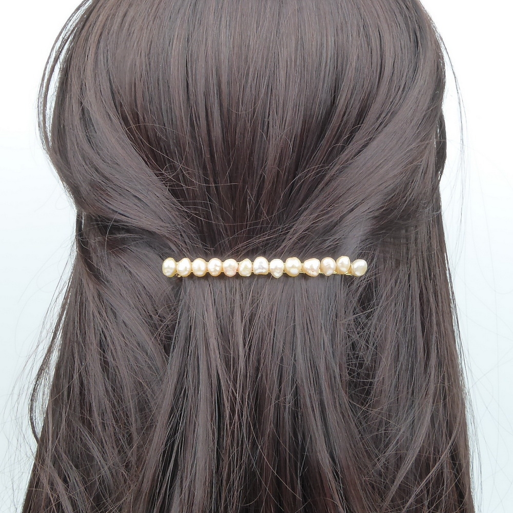 Barrette cheveux perles eau douce 8cm - beige Barrette cheveux perles eau douce 8cm - beige