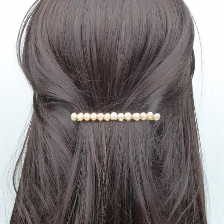 Barrette cheveux perles eau douce 8cm - beige