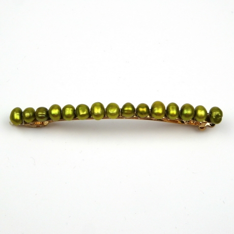 Barrette cheveux perles eau douce 8cm - vert olive