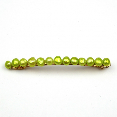 Barrette cheveux perles eau douce 8cm - vert