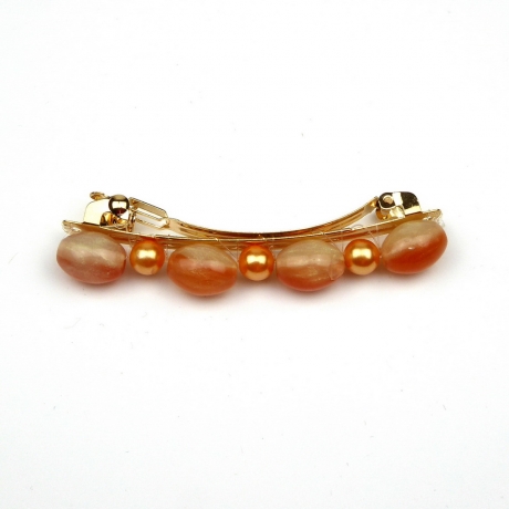 Barrette cheveux perles 7cm - saumon