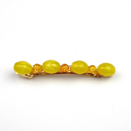 Barrette cheveux perles 7cm - jaune