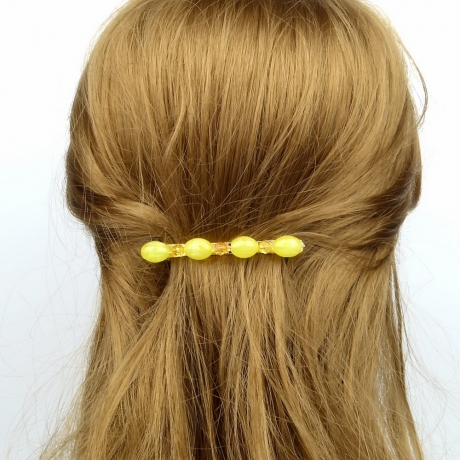 Barrette cheveux perles 7cm - jaune