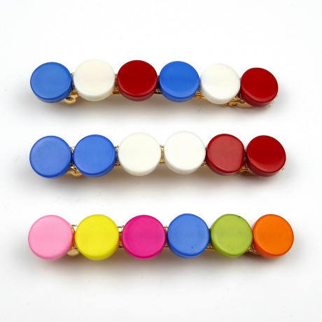 Barrette cheveux perles rondes plates 7cm - tricolor