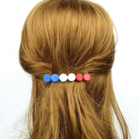 Barrette cheveux perles rondes plates 7cm - bleu blanc rouge