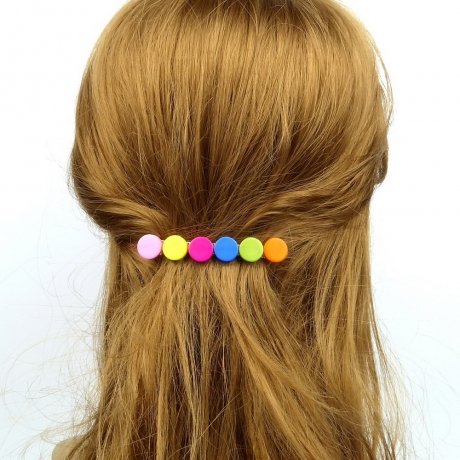 Barrette cheveux perles rondes plates 7cm - multicolor