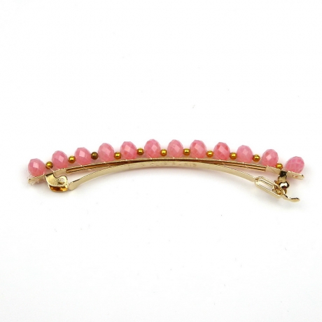 Barrette cheveux perles ovale facette 8cm - rose