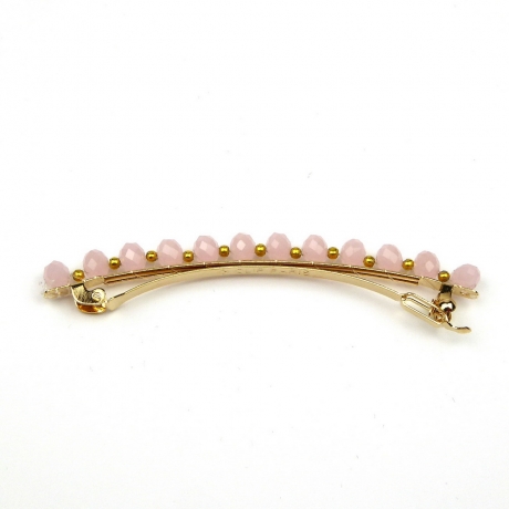 Barrette cheveux perles ovale facette 8cm - rose poudré