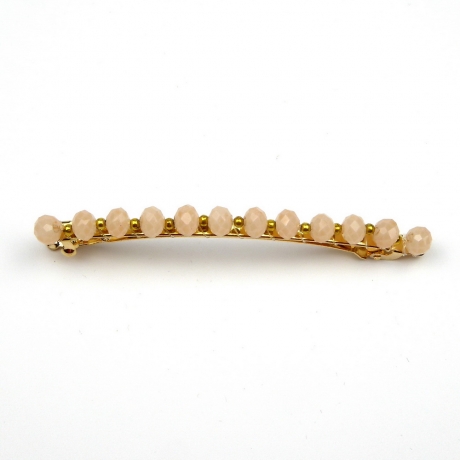 Barrette cheveux perles ovale facette 8cm - beige nude