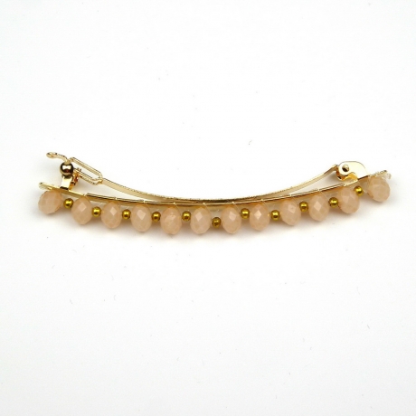 Barrette cheveux perles ovale facette 8cm - beige nude