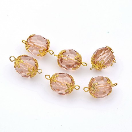Lot de 6 perles rondes à facette acrylique - rose poudré
