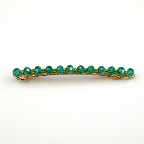 Barrette cheveux perles ovale facette 8cm - vert