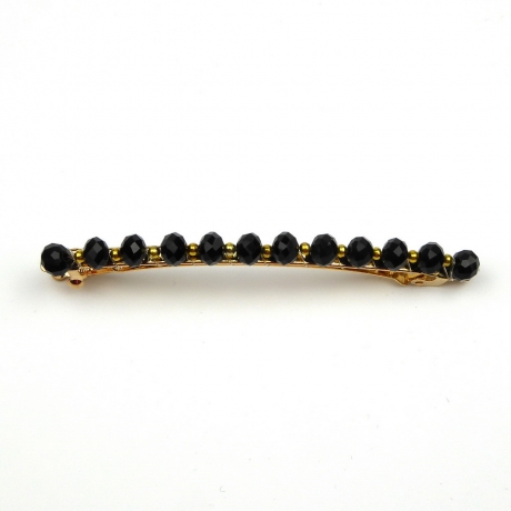 Barrette cheveux perles ovale facette 8cm - noir