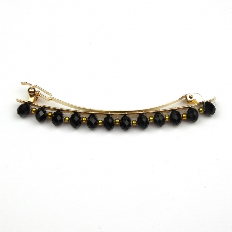 Barrette cheveux perles ovale facette 8cm - noir