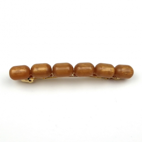 Barrette cheveux perles ovale 8cm - marron