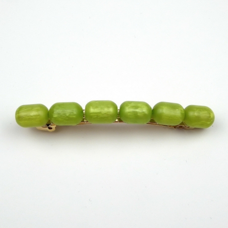 Barrette cheveux perles ovale 8cm - vert
