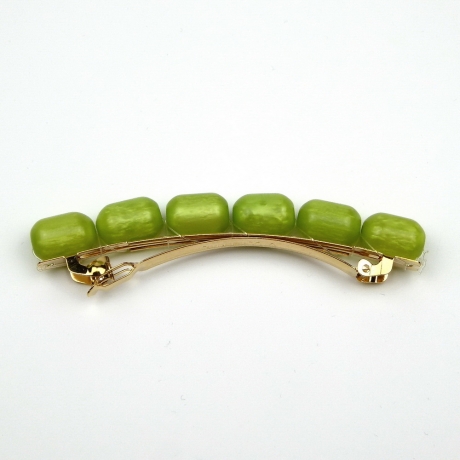 Barrette cheveux perles ovale 8cm - vert