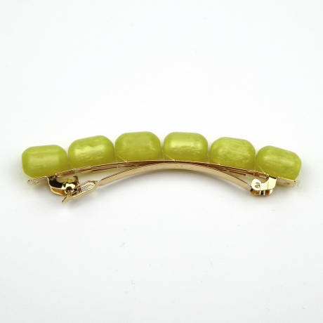 Barrette cheveux perles ovale 8cm - jaune