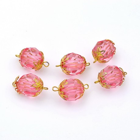 Lot de 6 perles rondes à facette acrylique - rose