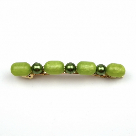Barrette cheveux perles 8cm - vert