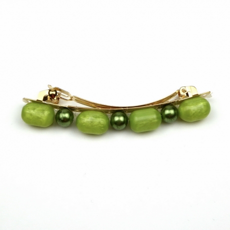 Barrette cheveux perles 8cm - vert