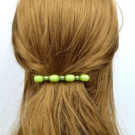 Barrette cheveux perles 8cm - jaune