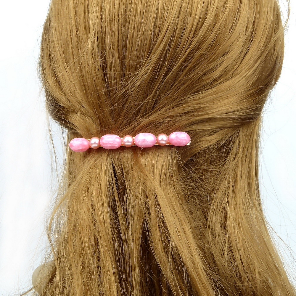 Barrette cheveux perles 8cm - rose Barrette cheveux perles 8cm - rose