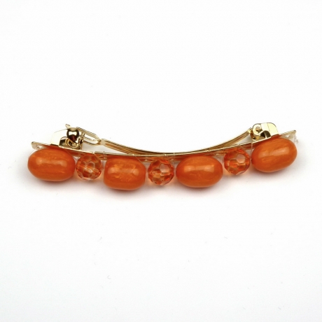 Barrette cheveux perles 8cm - orange