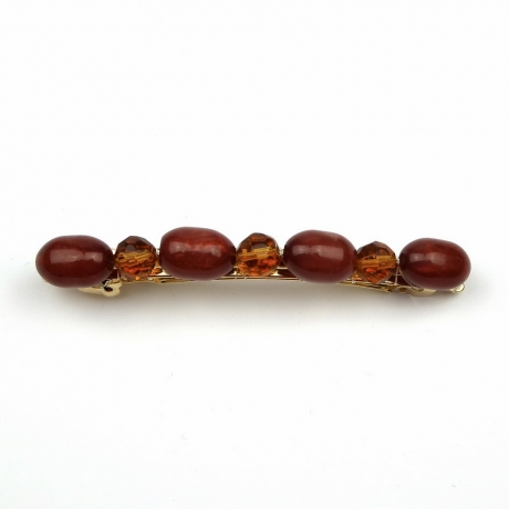 Barrette cheveux perles 8cm - marron