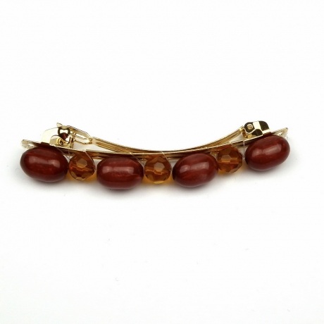 Barrette cheveux perles 8cm - marron
