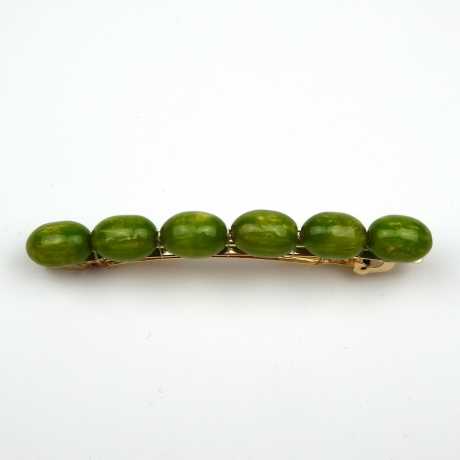 Barrette cheveux perle ovale 8cm - vert olive