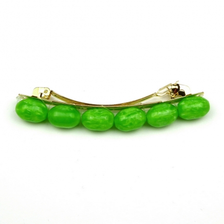 Barrette cheveux perle ovale 8cm - vert