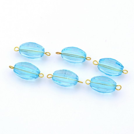 Lot de 6 perles ovales à facette acrylique - bleu transparent