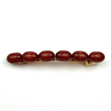 Barrette cheveux perle ovale 8cm - marron