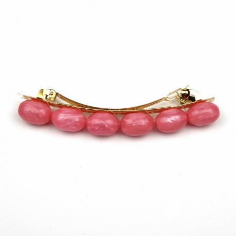 Barrette cheveux perle ovale 8cm - rose