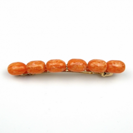 Barrette cheveux perle ovale 8cm - orange