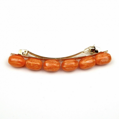 Barrette cheveux perle ovale 8cm - orange