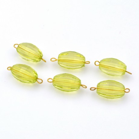 Lot de 6 perles ovales à facette acrylique - jaune vert