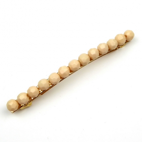 Barrette cheveux longue perle facette 10cm - beige nude