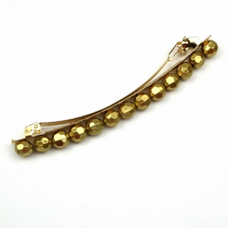 Barrette cheveux longue perle facette 10cm - doré