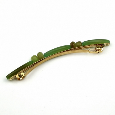 Barrette cheveux longue perles résine, 10cm - vert