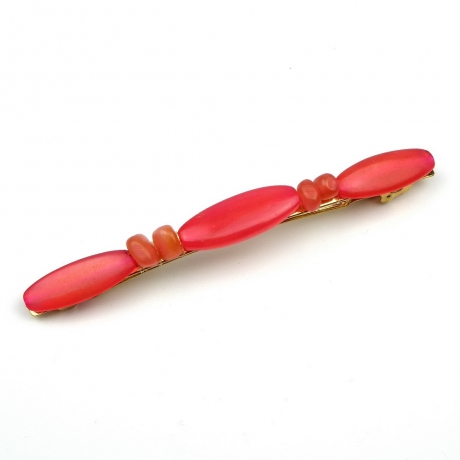 Barrette cheveux longue perles résine, 10cm - rouge framboise