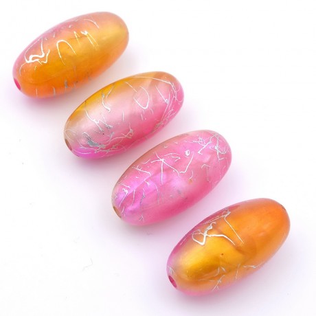 Lot de 4 perles ovales acrylique - rose orange