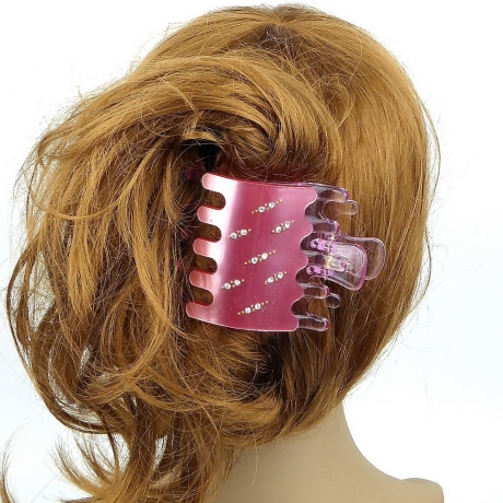 Pince cheveux clip strass 8cmx6.2cm - vieux rose