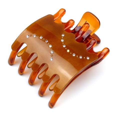 Pince cheveux clip strass 8cmx6.2cm - marron camel