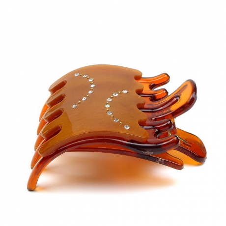Pince cheveux clip strass 8cmx6.2cm - marron camel