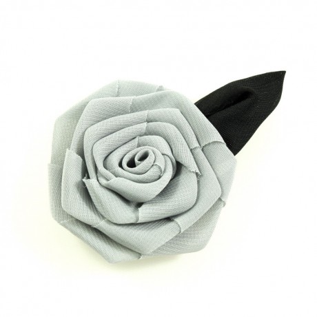 Fleur avec feuille en tissu 6cm - Gris