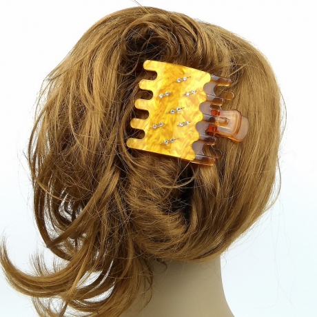 Pince cheveux clip strass 8cmx6.2cm - doré jaune